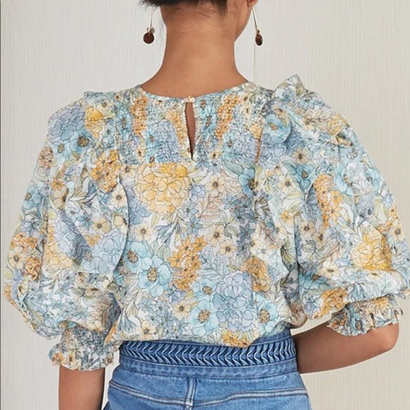 🆕 Magali Pascal Beautiful Floral Puff Sleeve Ruffle Top - Picture 3 of 15